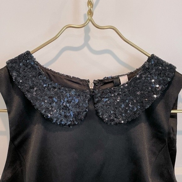 Kensie Sleeveless Black Satin Party Dress Sequin Lace Collar - Picture 5 of 11